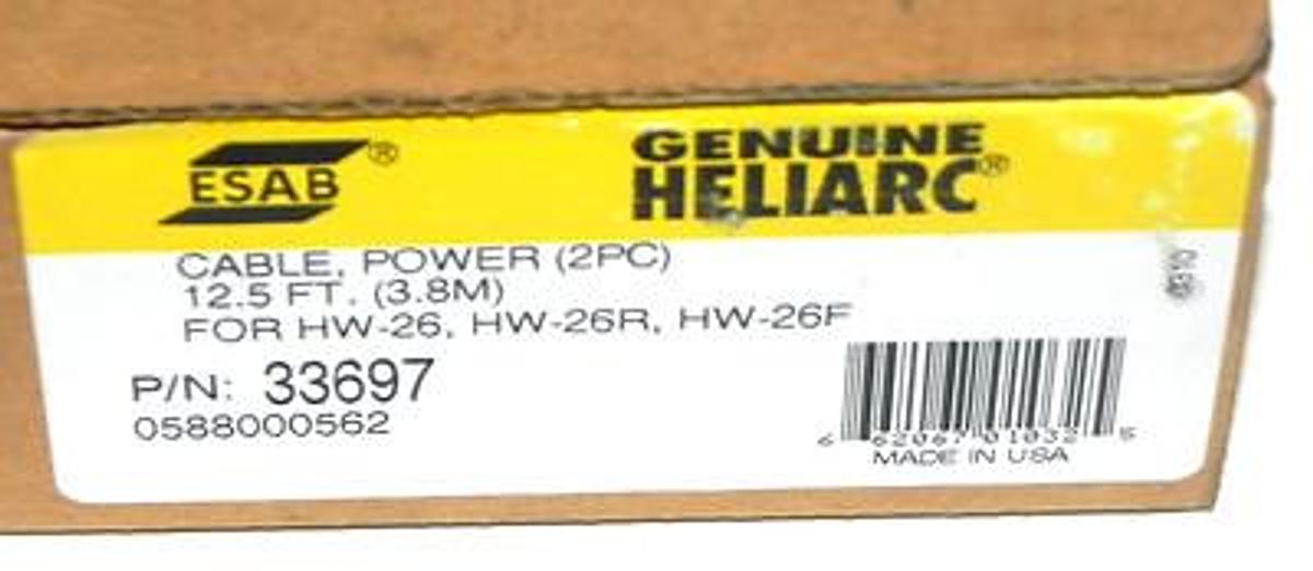 NEW IN BOX ESAB GENUINE HELIARC 33697 POWER CABLE FOR HW-26, HW-26R, HW-26F