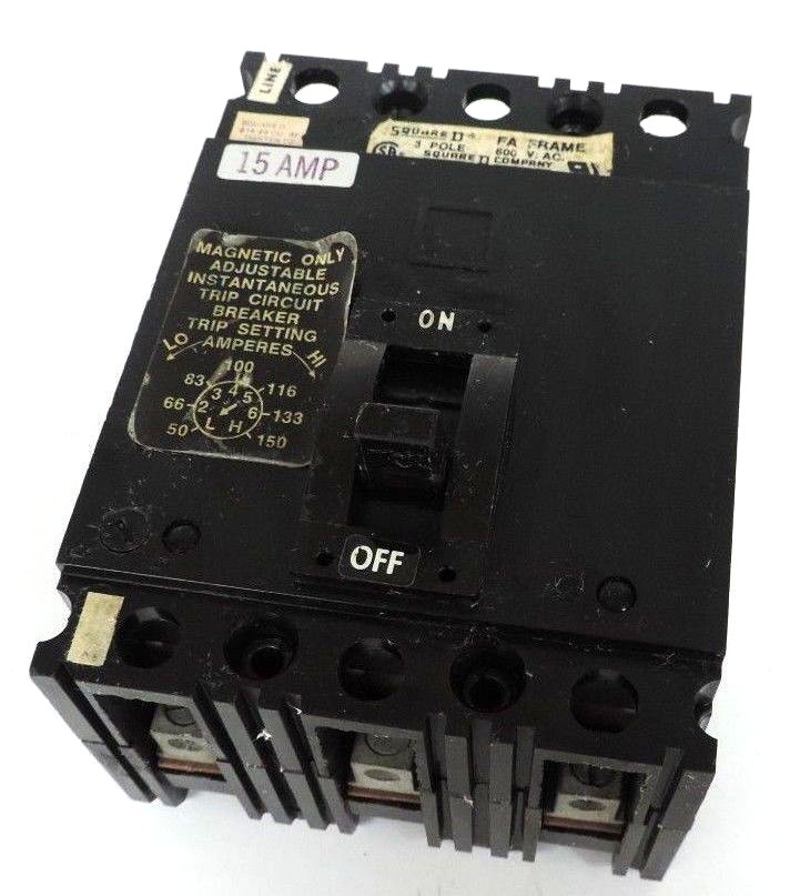 Used SQUARE D FAL-36015-13M CIRCUIT BREAKER FAL3601513M 3-POLE, 600 VAC, FAL3601513M