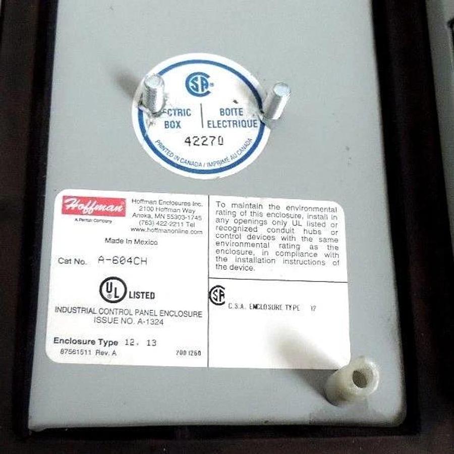 Used HOFFMAN A-604CH JUNCTION BOX ENCLOSURE 4 PIN AND 19 PIN CONNECTORS A604CH