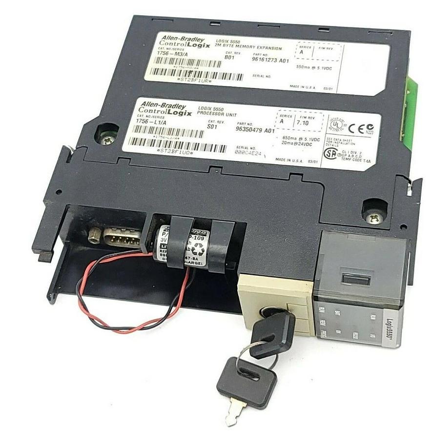 Used ALLEN BRADLEY 1756-M3/A REV. B01 SER. A 1756-L1/A REV. S01 SER. A F/W: 7.10