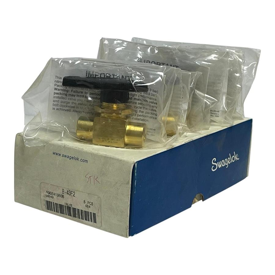 Used Swagelok B-43F2 Brass 40 Series 2-Way Ball Valve 1/8" FNPT Box of 5 Pack - New