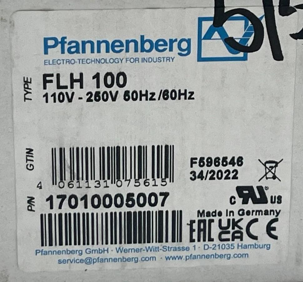 PFANNENBERG 17010005007 RADIANT HEATER FLH 100, 100W 110-250 VAC, *MISSING PART*