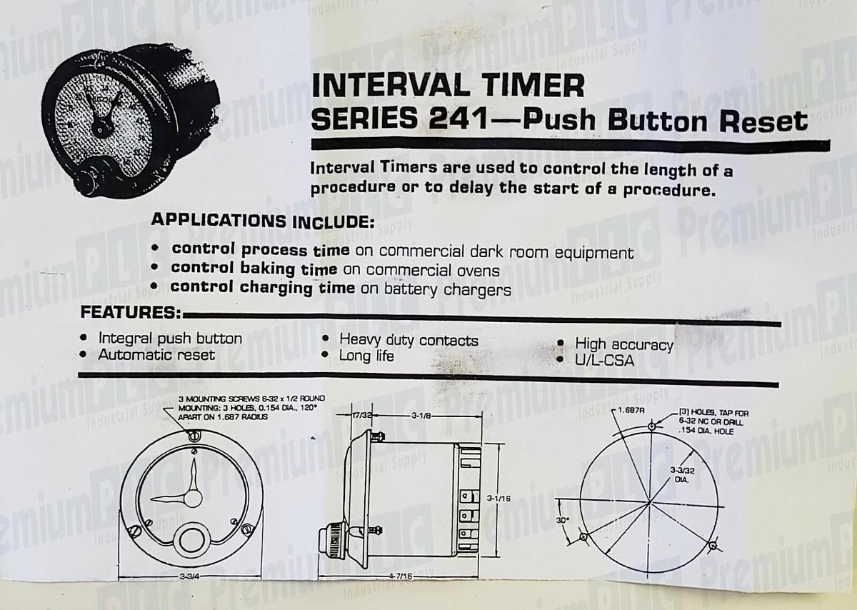 Used NEW CRAMER 241E / 10004 INTERVAL TIMER 5-HR 115/60 SW 15A E10 AED DISTRIBUTORS