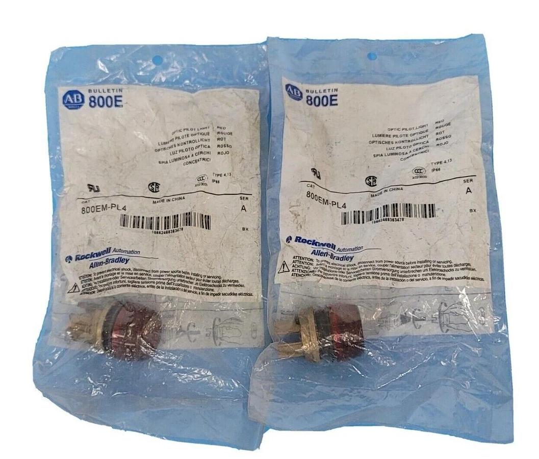 Used LOT OF 2 NEW IN BAG ALLEN BRADLEY 800EM-PL4 RED OPTIC PILOT LIGHTS SER. A