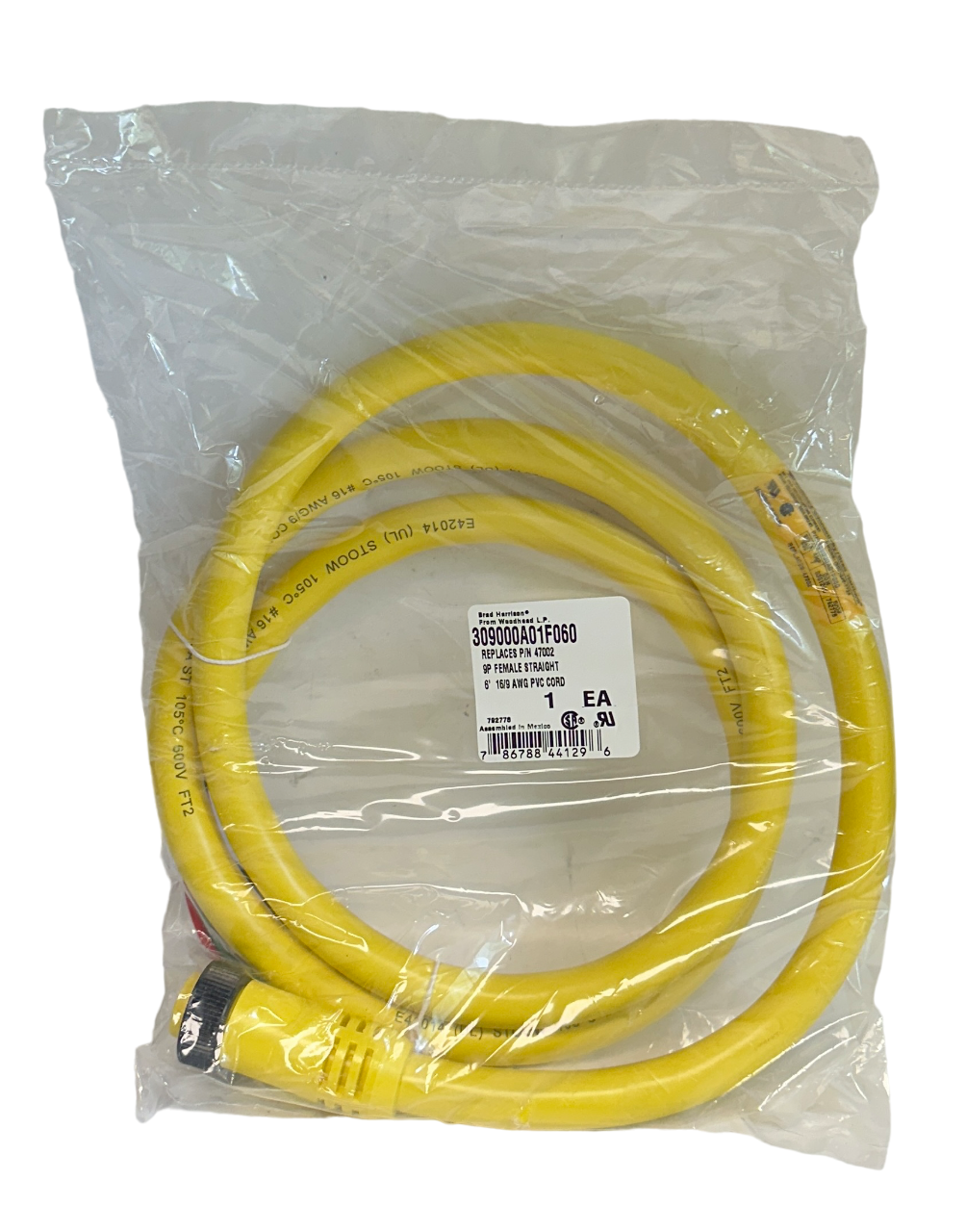 Used NEW WOODHEAD BRAD HARRISON 309000A01F060 6' 16/9 AWG PVC CORDSET 9P 47002 NSMP