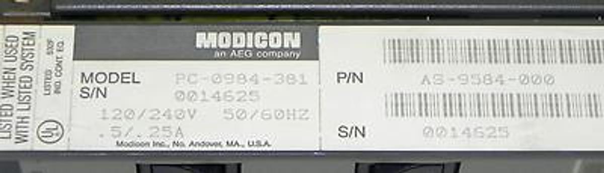 Used MODICON PC-0984-381 CPU PROGRAMMABLE CONTROLLER P/N: AS-9584-000
