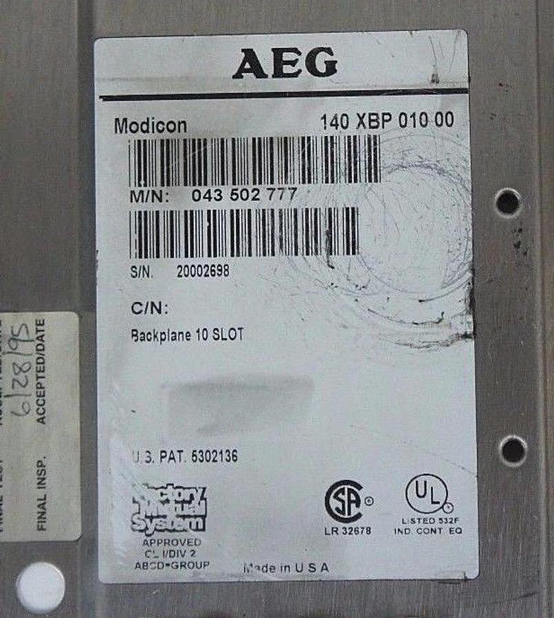 Used AEG MODICON 140XBP01000 BACKPLANE 10 SLOT M/N: 043502777