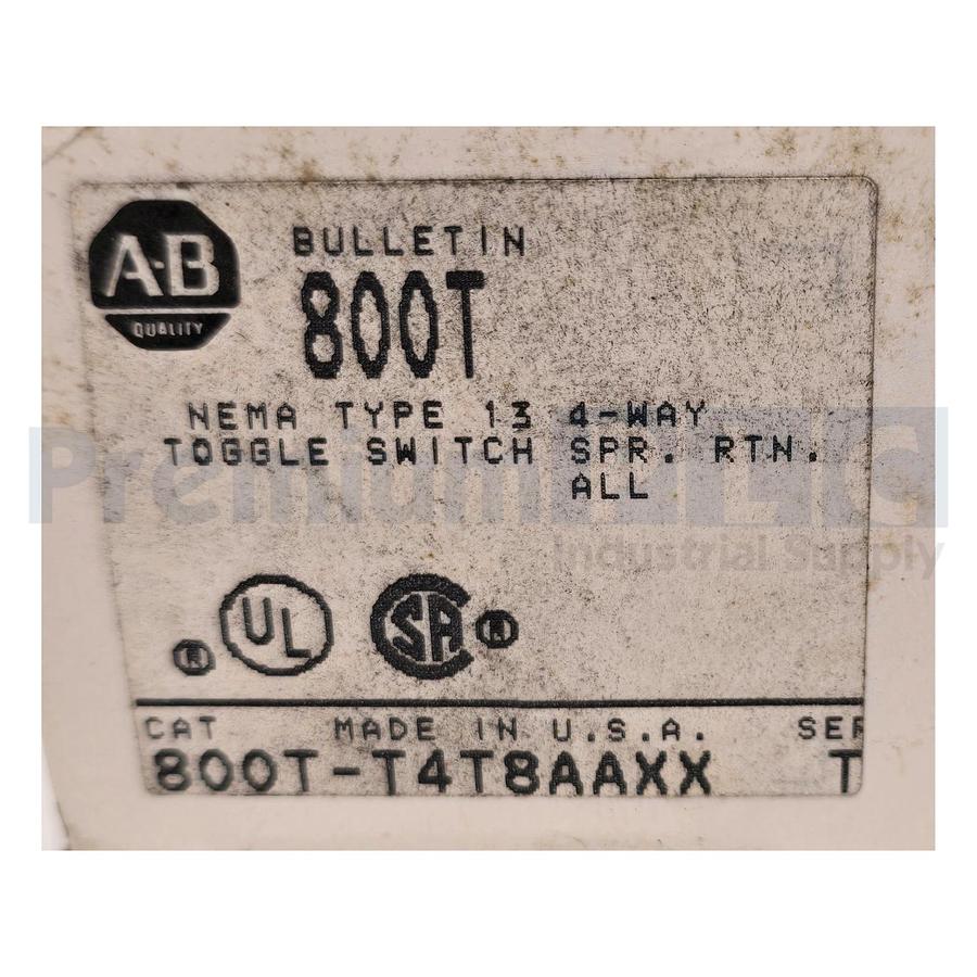 Used ALLEN BRADLEY 800T-T4T8AAXX /T NEMA TYPE 13 / 4-WAY TOGGLE SWITCH NSMP