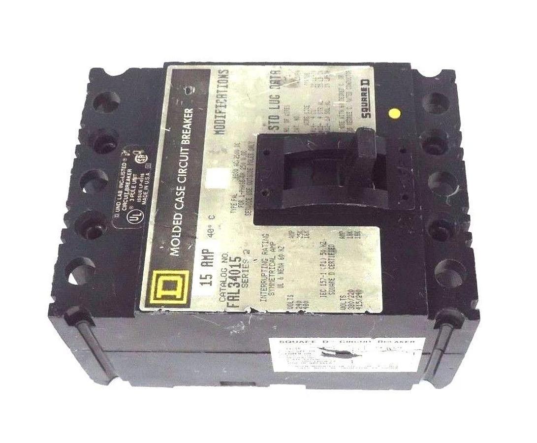 Used SQUARE D FAL34015 MOLDED CASE CIRCUIT BREAKER SERIES 2, 480V, 15A