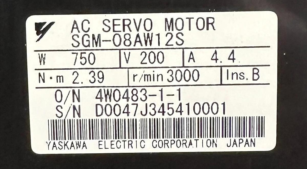 NEW YASKAWA SGM-08AW12S / SGM08AW12S AC SERVO MOTOR 750W 2.39Nm 4.4A 200V