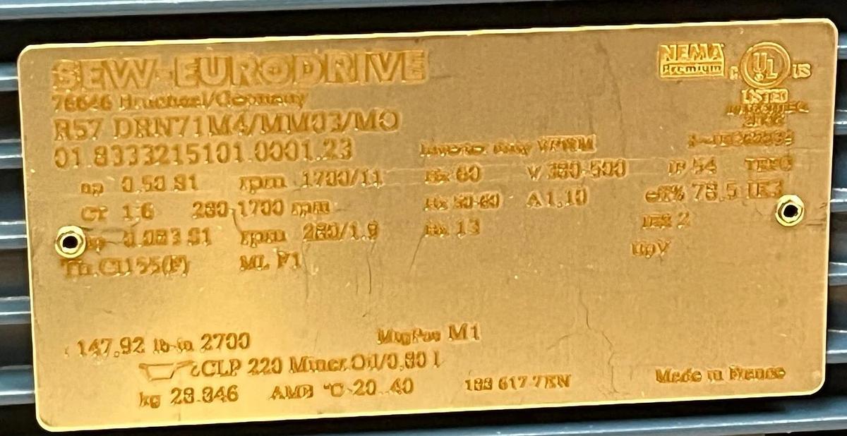 SEW EURODRIVE R57 DRN71M4/MM03/MO Gearmotor 0.5HP 3PH 230/460V [Add RPM/Ratio]
