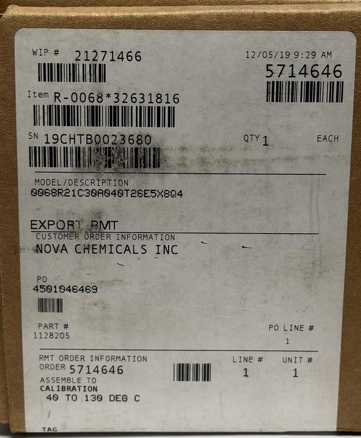 Used EMERSON ROSEMOUNT 0068R21C30A040T26E5X8Q4 VOLUME 1 SENSOR ASSEMBLY NSFP