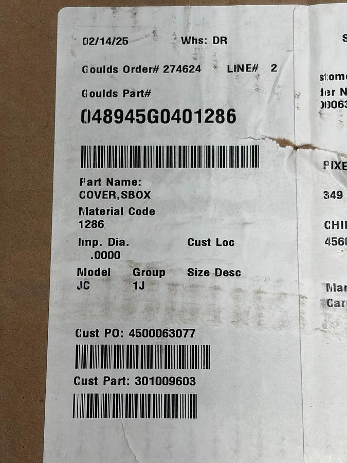 Used Goulds 048945G0401286 Model JC Stuffing Box Cover SBOX Pump Housing