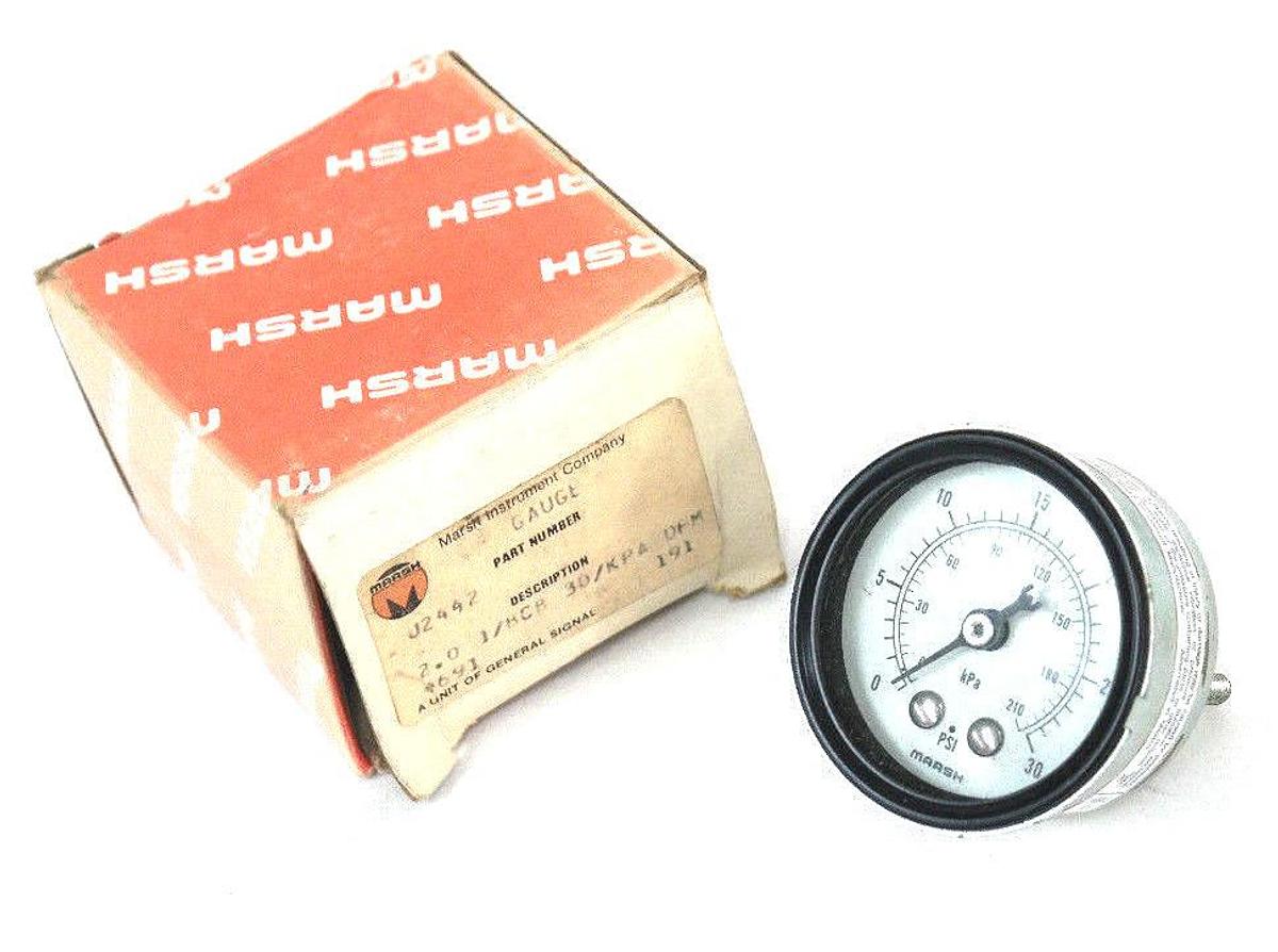 Used NEW MARSH J2442 PRESSURE GAUGE 2IN, 0-30PSI, 0-210KPA, 1/8NPT