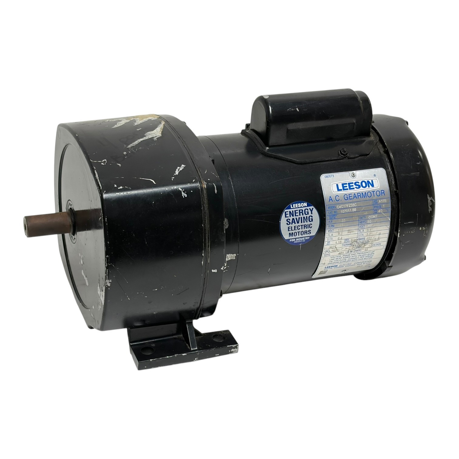 Used Leeson 107011.00 AC Gearmotor 1/3 HP 41 RPM 115/208-230V New Surplus 42:1
