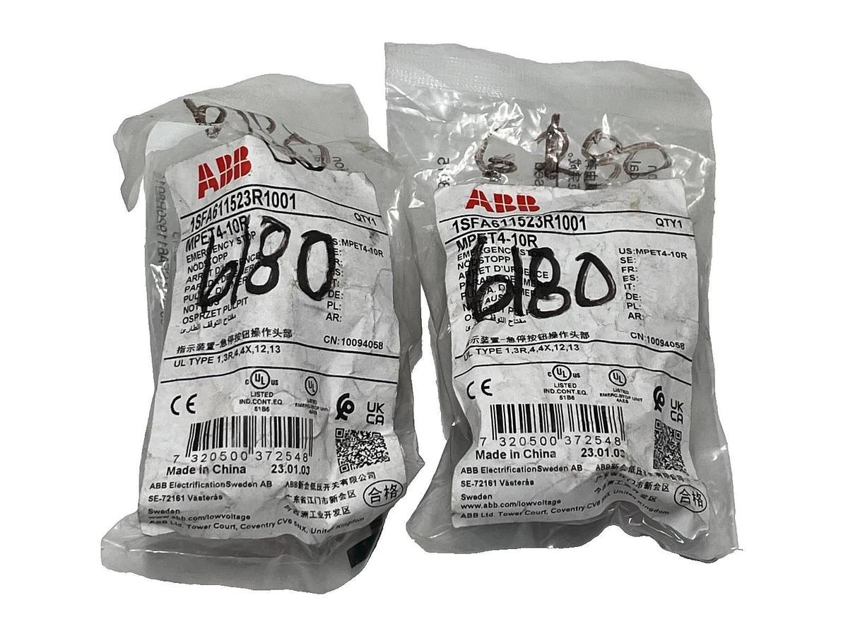 LOT OF 2 ABB 1SFA611523R1001 MPET4-10R Emergency Stop Button 40mm Red Mushroom