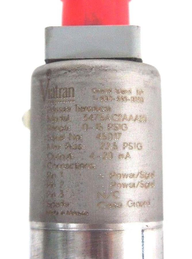 Used NIB VIATRAN 3475AC2AAA20 PRESSURE TRANSMITTER 0-15PSIG 22.5PSIG MAX 4-20MA