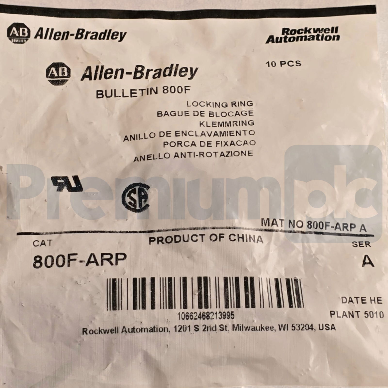 Lot of 10 Allen Bradley 800F-ARP 800F Push Button 22 mm Locking Ring Bags 100pcs