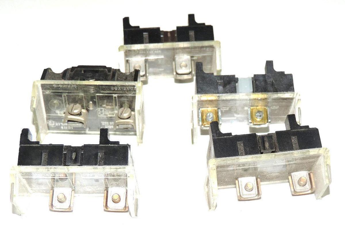Used LOT OF 5 ASSORTED ALLEN BRADLEY CONTACT BLOCKS 800T-XD1, 880T-XD2, 800T-XD4