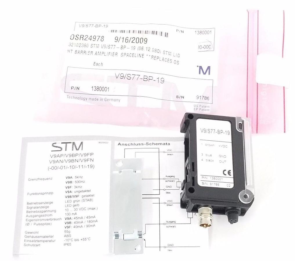 Used NEW STM V9/S77-BP-19 AMPLIFIER SENSOR V9S77BP19, P/N: 1380001