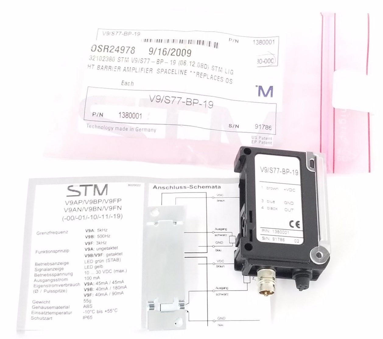 Used NEW STM V9/S77-BP-19 AMPLIFIER SENSOR V9S77BP19, P/N: 1380001