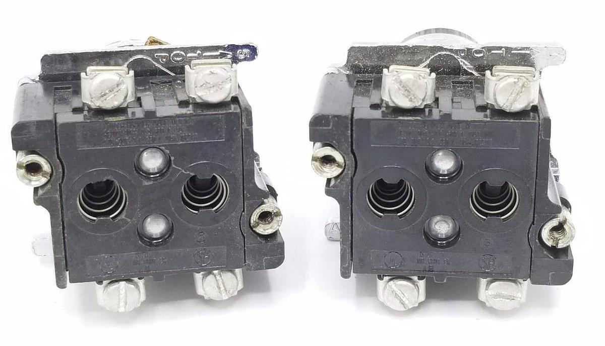 Used LOT OF 2 CUTLER HAMMER 10250T CONTACTS WITH BLACK PUSHBUTTONS