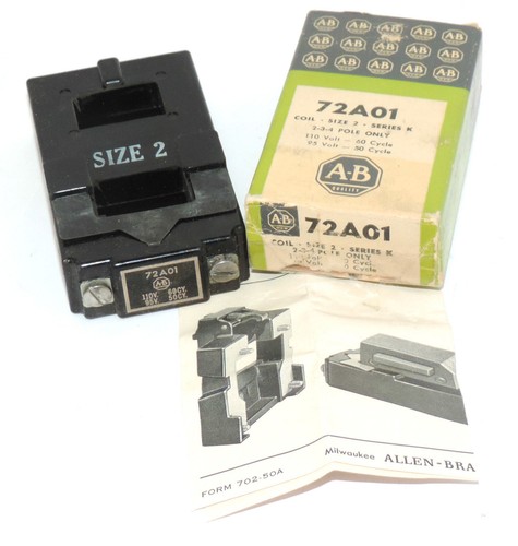 NIB ALLEN BRADLEY 72A01 COIL SIZE 2, 110V 60CY. 95V 50CY.