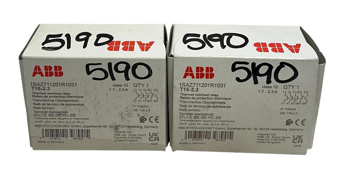 2 ABB T16-2.3 / 1SAZ711201R1031 THERMAL OVERLOAD RELAYS 1.7-2.3A CLASS 10 NSMP