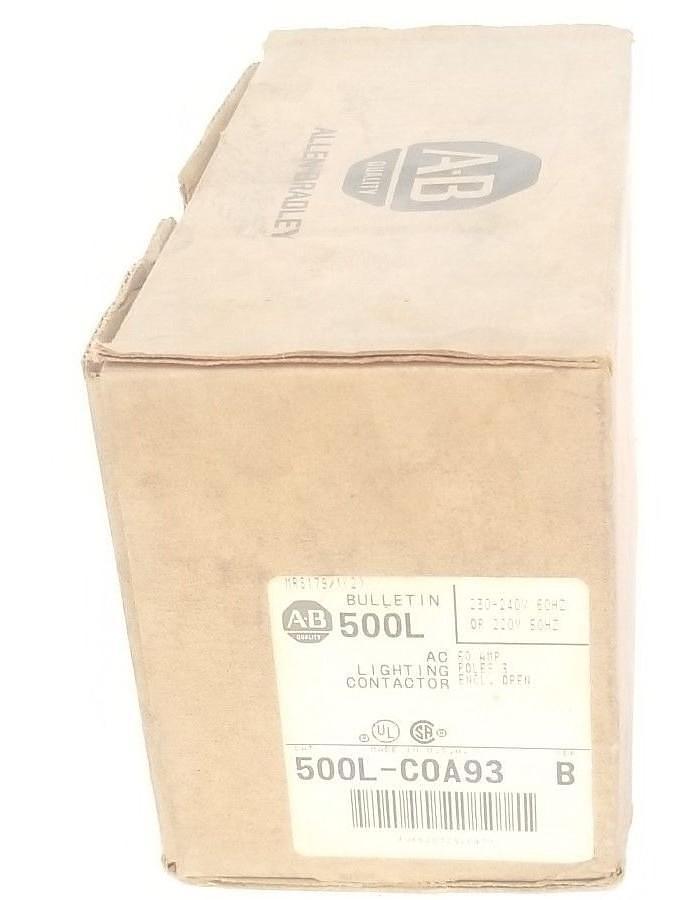 Used NIB ALLEN BRADLEY 500L-COA93 AC LIGHTING CONTACTOR 3P, 60A, SER B, 500LCOA93
