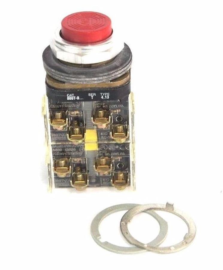 NEW ALLEN BRADLEY 800T-B6C PUSH BUTTON RED EXTENDED HEAD SER. T , 4NO - 4NC