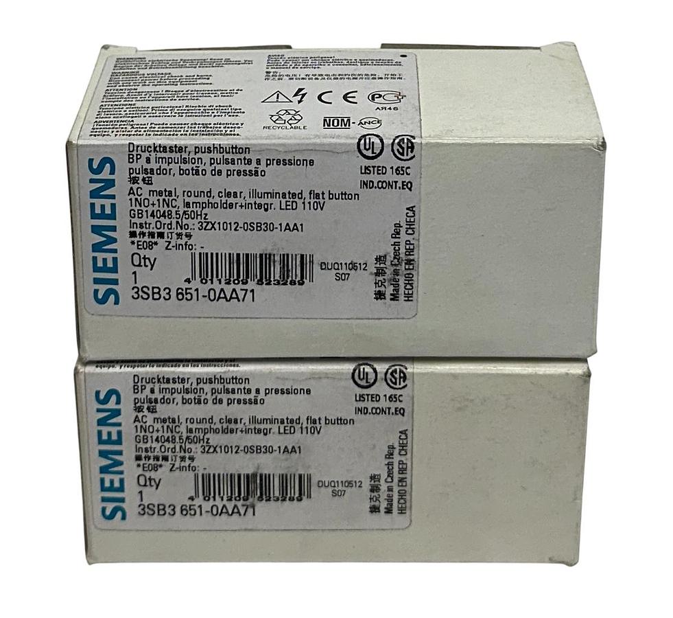 Used 2 SIEMENS 3SB3 651-0AA71 / 3SB36510AA71 ILLUMINATED PUSHBUTTONS 110V CLEAR NSMP