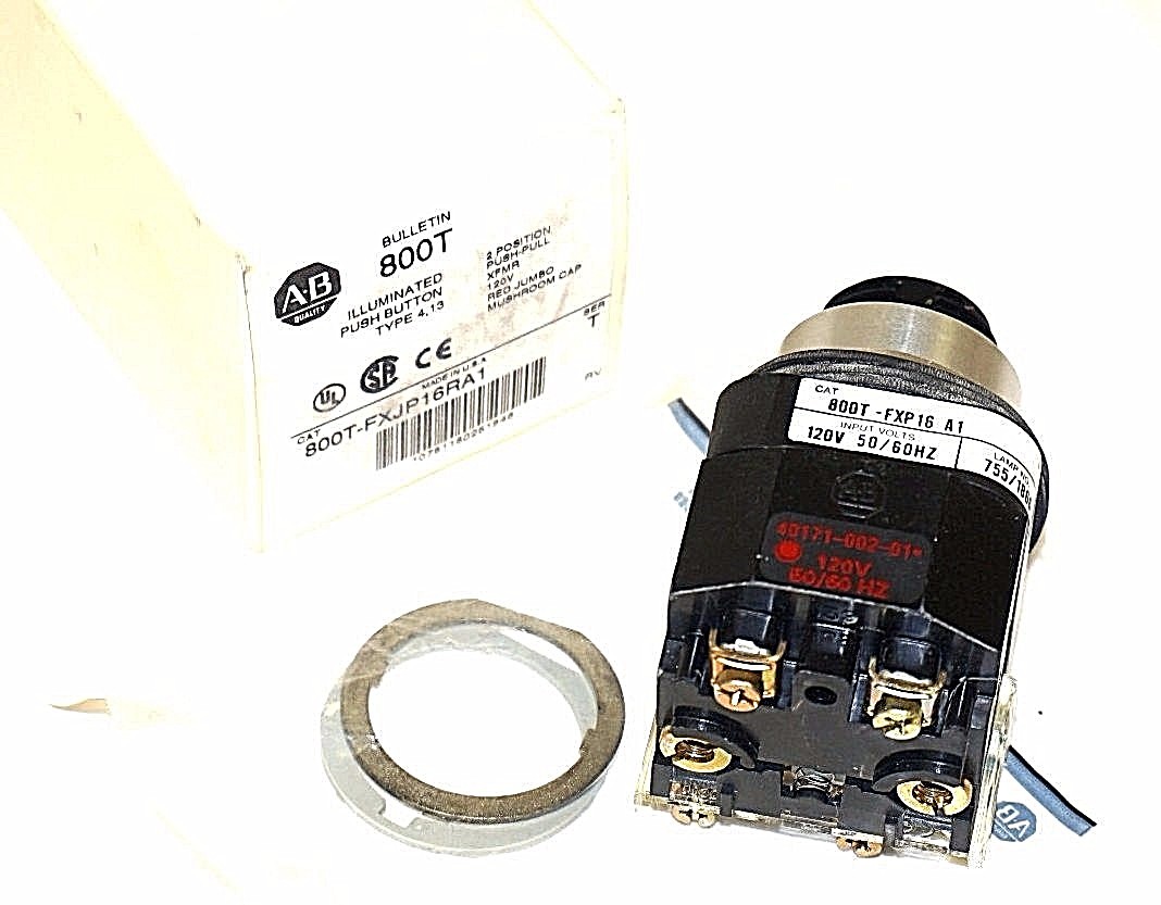 Used NIB ALLEN BRADLEY 800T-FXJP16RA1 PUSHBUTTON SER. T 120V, 50/60HZ 800TFXJP16RA1