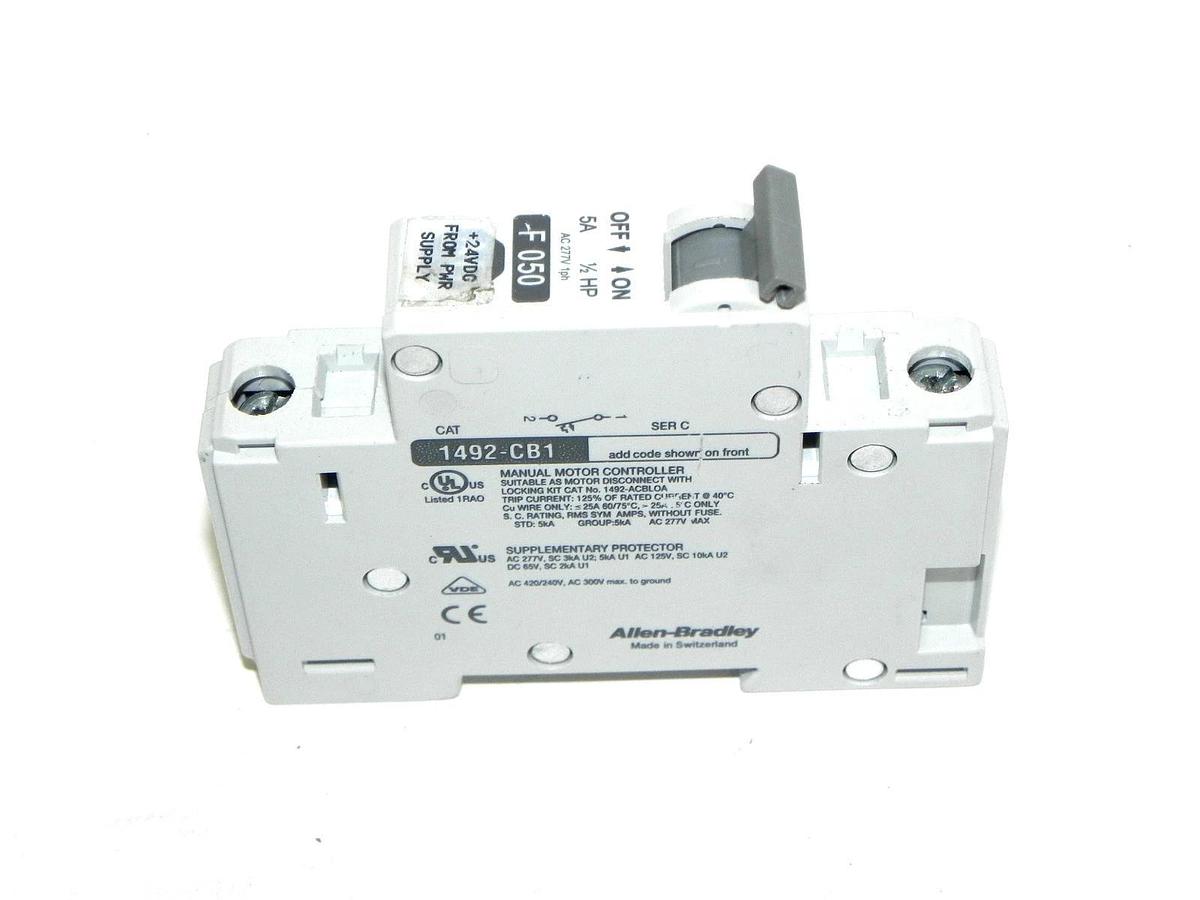 Used ALLEN BRADLEY 1492-CB-1-F-050 CIRCUIT BREAKER 5A, 1/2HP 1492CB1F050, SER C