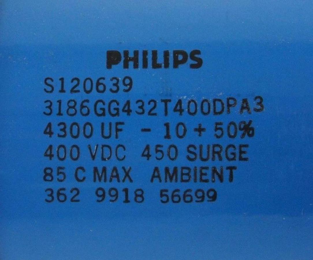 NEW PHILIPS S120639 CAPACITOR 400VDC, 450 SURGE, 3186GG432T400DPA3