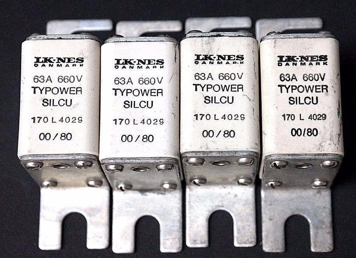 Used LK-NES DANMARK 170L4029 TYPOWER SILCU 60A 660V FUSE 170-L-4029 - LOT OF 4