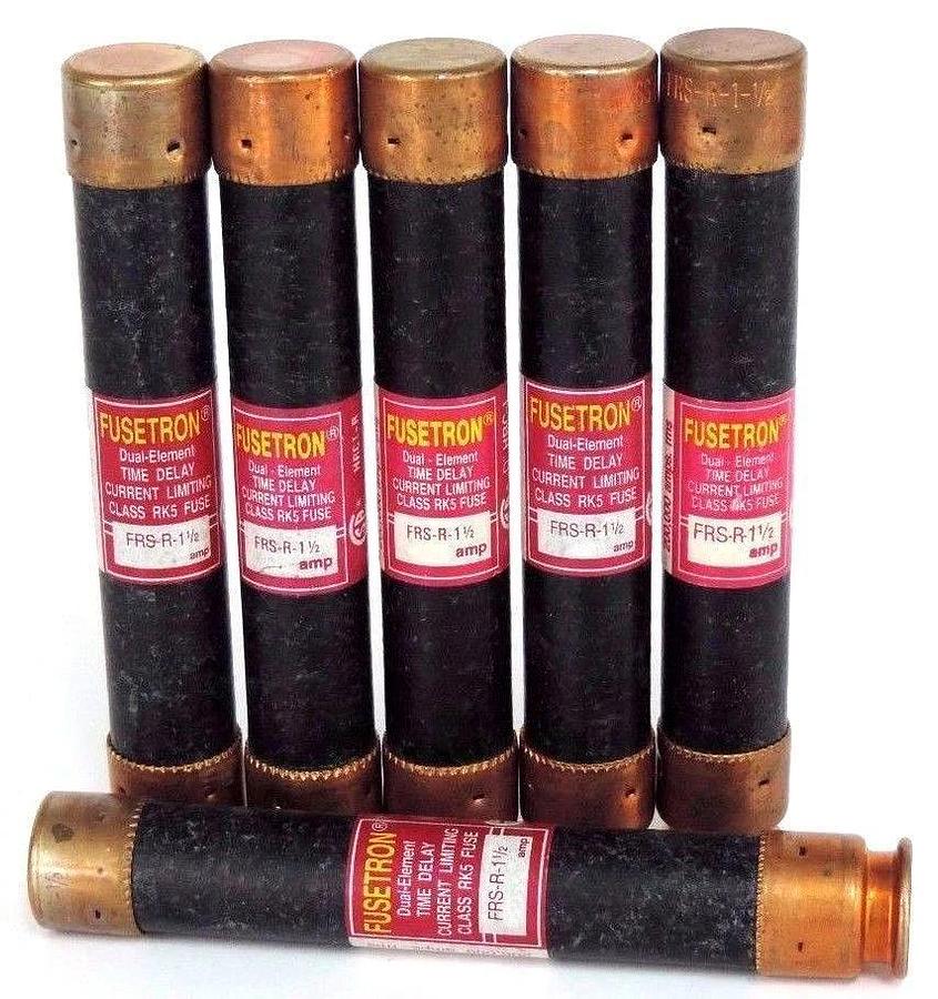 Used LOT OF 6 BUSSMANN FUSETRON FRS-R-1-1/2 DUAL ELEMENT TIME DELAY FUSES FRSR112