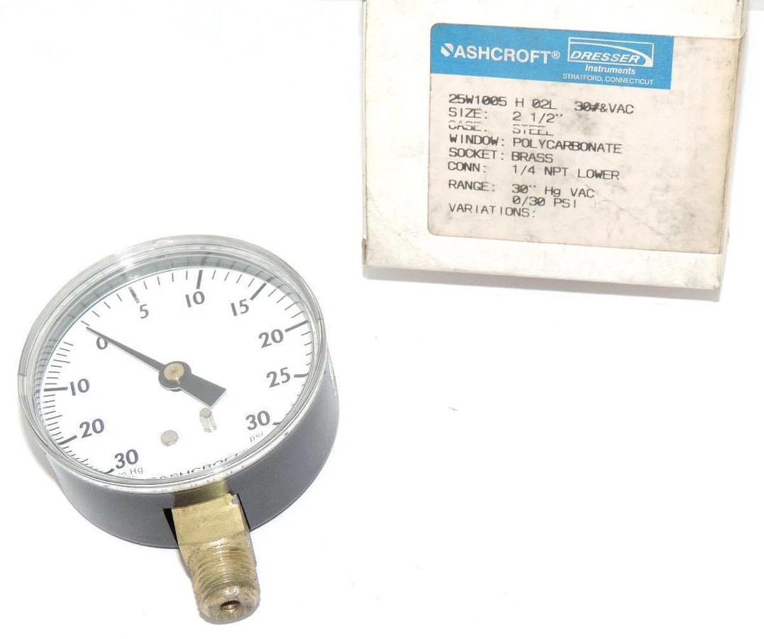 Used NEW ASHCROFT 25W1005 H 02L 30#&VAC PRESSURE GAUGE 25W-1005-H-02L-30VAC