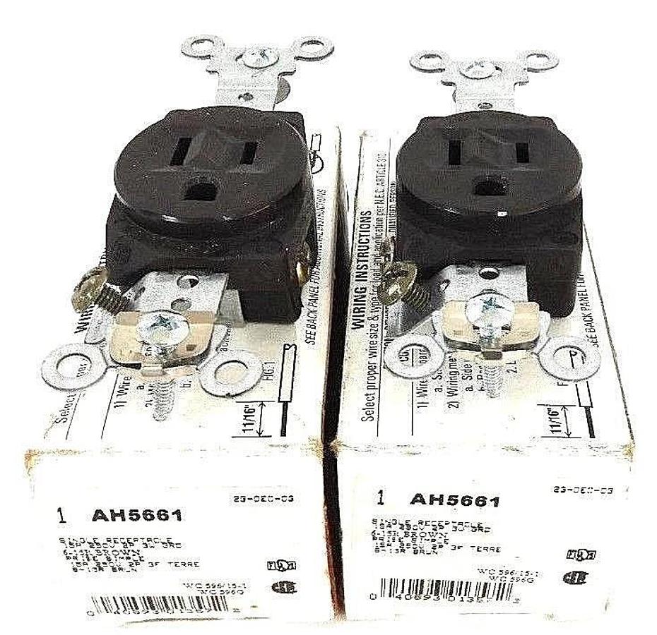Used LOT OF 2 NIB COOPER AH5661 SINGLE RECEPTACLES 15A, 250V, 2P, 3W