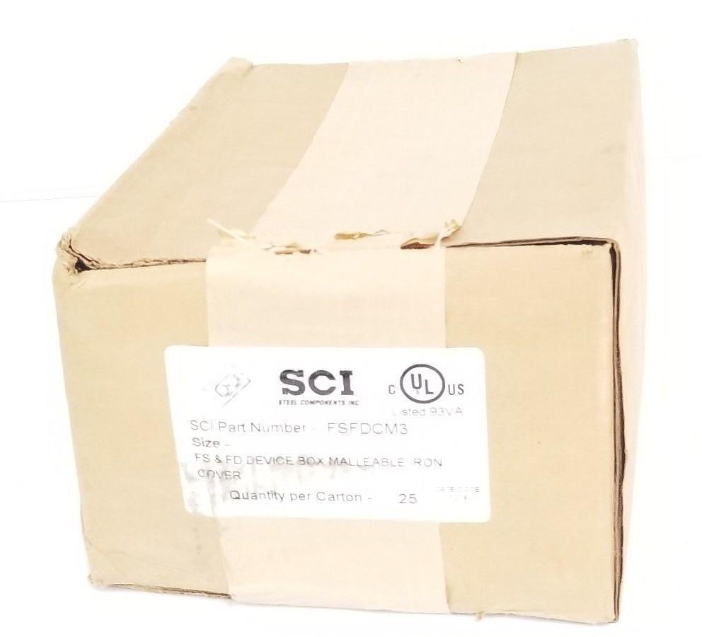 Used BOX OF 25 FACTORY SEALED SCI FSFDCM3 FS & FD DEVICE BOX MALLEABLE IRON COVERS