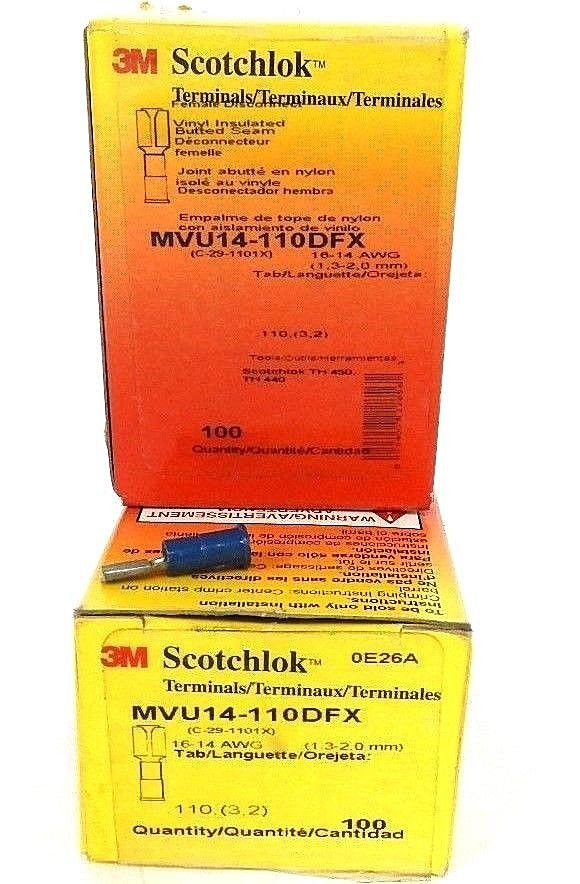 LOT OF 200 3M SCOTCHLOK MVU14-110DFX TERMINALS MVU14110DFX, 16-14 AWG