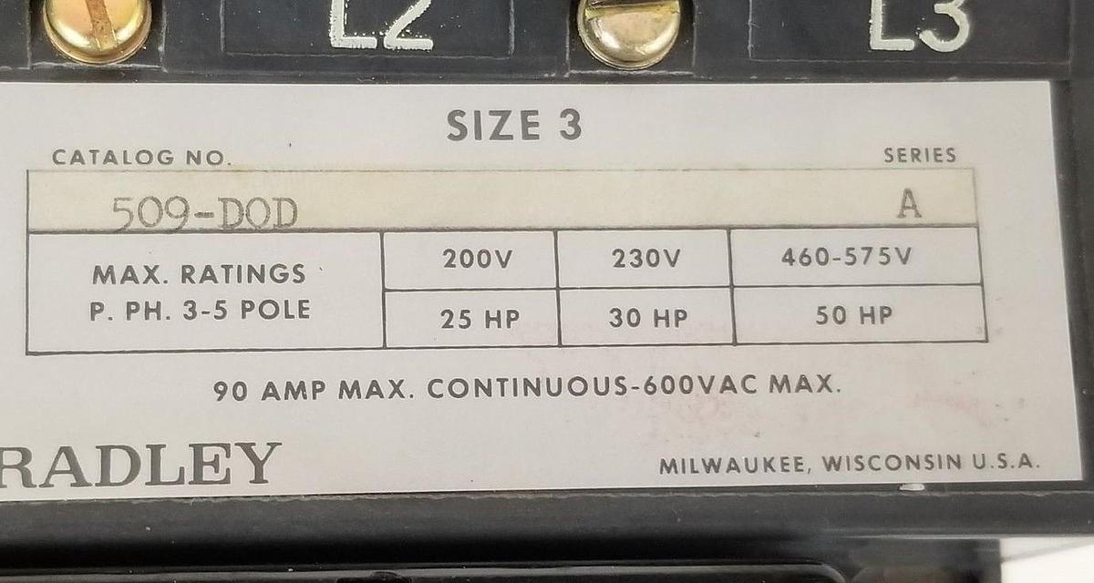 Used ALLEN BRADLEY 509-DOD STARTER ASSEMBLY W/ X-210922 TRANSFORMER, AAE-A201-0 RELAY