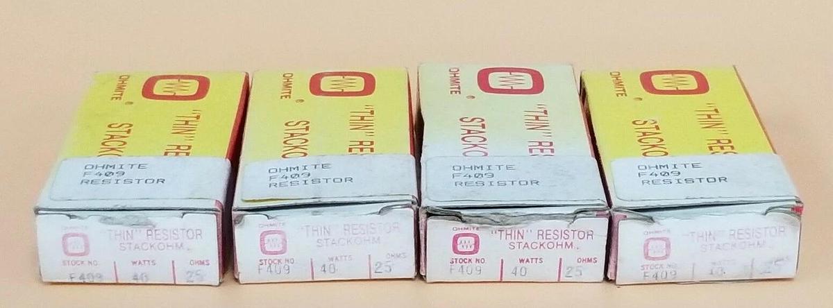 Used LOT OF 4 NIB OHMITE STOCK NO. F409 RESISTORS 40W 25 OHMS