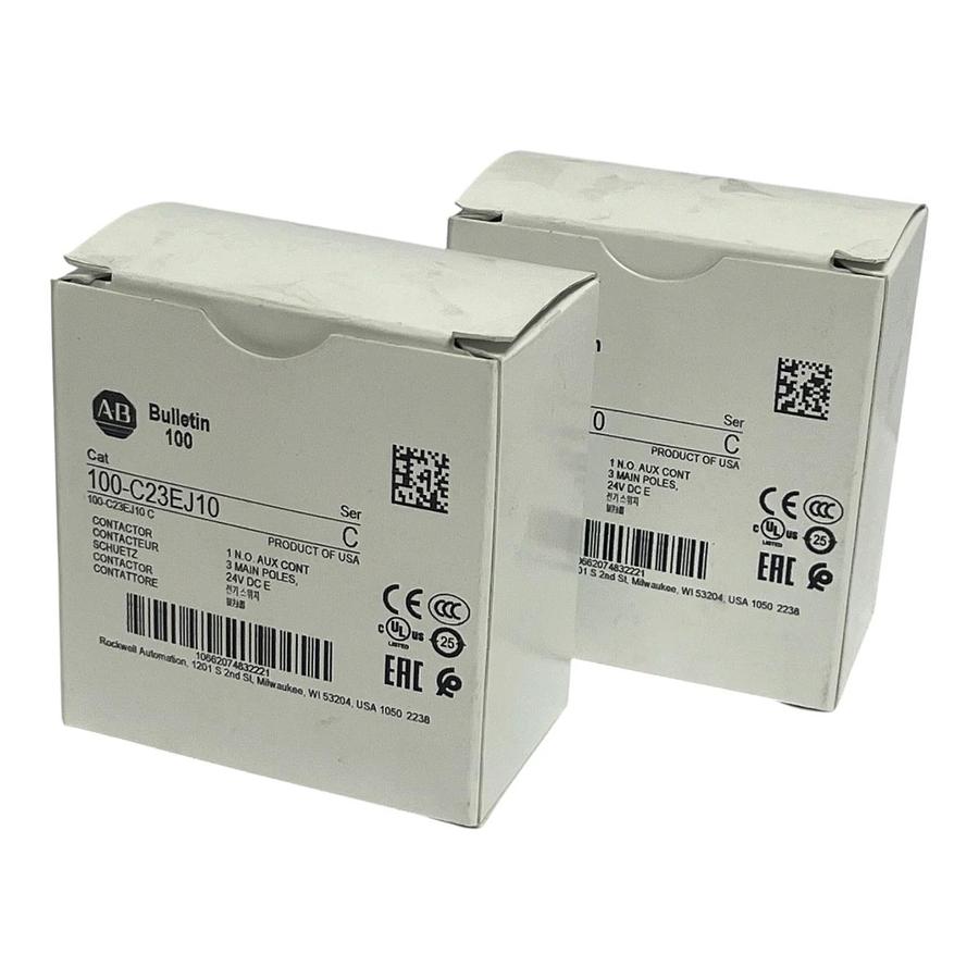 Lot of 2 Allen-Bradley 100-C23EJ10 3-Pole 23A 24VDC Contactors - NSMP