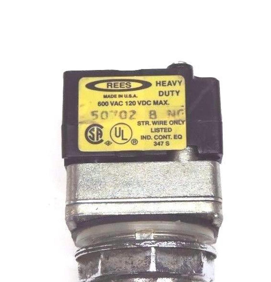 Used LOT OF 2 REES CONTACT BLOCKS 50701-A-NO & 50702-B-NO W/ RED CAP PUSHBUTTON