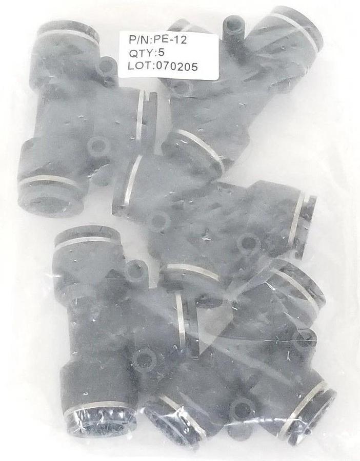 Used LOT OF 5 NEW PISCO PNEUMATICS PE-12 FITTINGS, TEE, 12MM, PE12