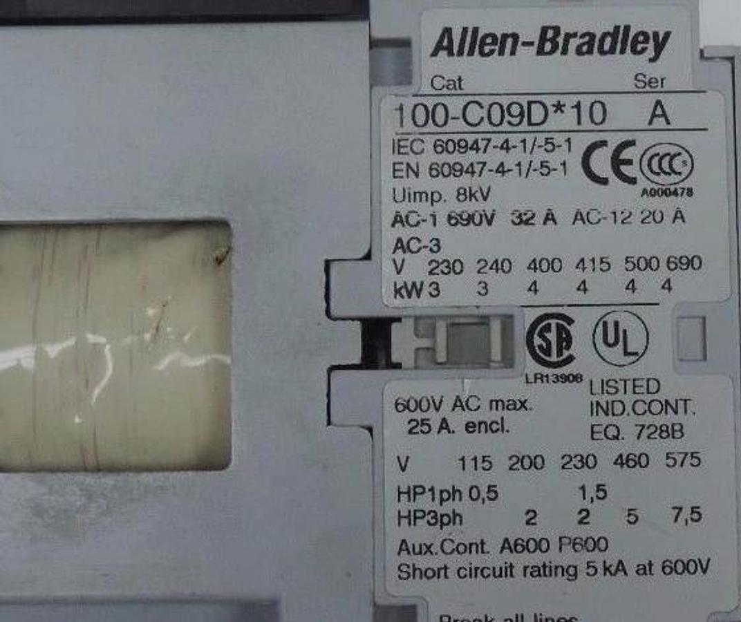 Used ALLEN BRADLEY 100-C09D*10 CONTACTOR SER A W/ 140M-D8E-B63 MOTOR PROTECTOR SER B