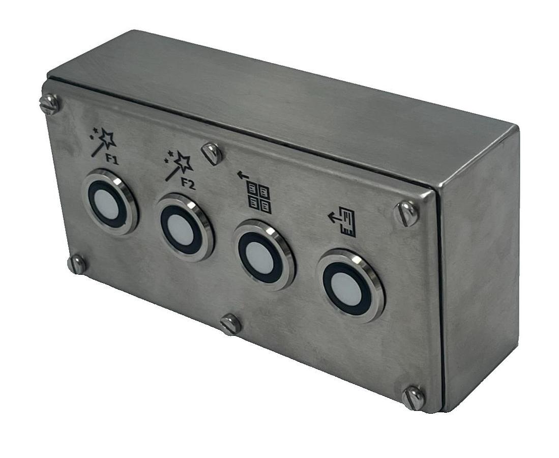 Used NEW STAINLESS STEEL 4 PUSH-BUTTON CONTROL ENCLOSURE BOX 7-1/8" X 3-1/2" X 2-1/4"
