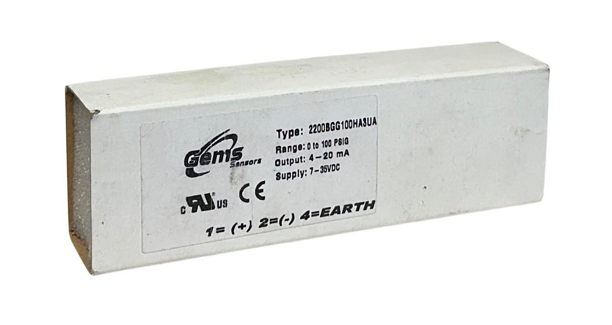 GEMS SENSORS 2200BGG100HA3UA PRESSURE TRANSDUCER 7-35VDC 4-20mA 0-100PSIG NSMP *