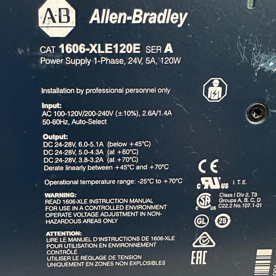 Used ALLEN BRADLEY 1606-XLE120E /A 1606-XLE POWER SUPPLY 1-PH 24V 5A 120W 1606XLE120E