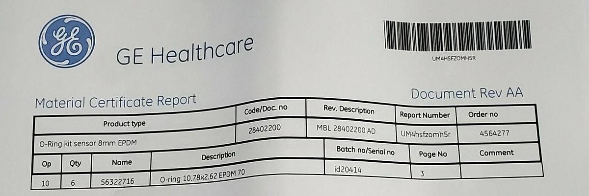 Used NIB GE HEALTHCARE 28-4022-00 O-RING KIT SENSOR 8mm EPDM 28402200 AD